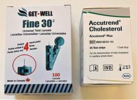 GET•WELL Fine 30g Universal Twist Lancets 100 Ct. - Made in Canada ! Unique Quad Bevel Tip Offers Quick Healing & Less Pain ! 25 Ct. Accutrend Plus Cholesterol Test Strips