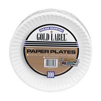 AJM Premium Gold Label Coated Paper Plates, 9" Diameter, White, Pack Of 100