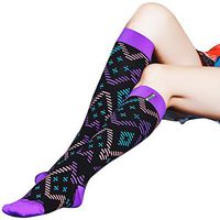 Christmas Compression Socks, WXXM Women Mens Holiday Compression Socks Knee High Trouser Nurses Medical Graduated Nursing Compression Socks for Travel Running Sports Socks 1 Pair Colorful Line