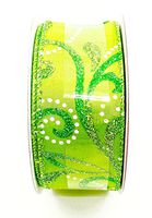 Christmas Lime Green Ribbon,Glitter Swirls,1.5" x 30ft.