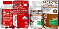 Probiotic 50 Billion CFU + Prebiotic with Apple Polyphenols & Pineapple Fruit Extrac + Bronson Antarctic Krill Oil 1000 mg with Omega-3s EPA DHA