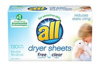 all Fabric Softener Dryer Sheets for Sensitive Skin, Free Clear, 120 Count