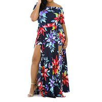 NEARTIME Women's Dress, Floral Jumpsuit Romper Off Shoulder Long Dress (XL)