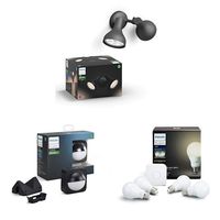 Hue Indoor/Outdoor Enhanced Security Starter Set  Ludere Smart Security light, 4pack White Indoor Starter Kit & Outdoor Motion sensor (All States)