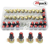 WGCD 20 PCS B10K 10K Ohm Knurled Shaft Linear Rotary Taper Potentiometer with Cap Kit (B10K)