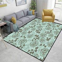 Bigdatastore Floral Striped Door Mats Outside, Romantic Season Inspirations with Roses Birds on Tree Branches Summer Design, Fashionable High Class Living Bedroom Rugs(4'x 6')