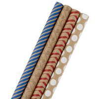 Hallmark Wrapping Paper Bundle - Kraft with Red, Blue, White, Black Designs (Pack of 4, 88 sq. ft. ttl.) for Birthdays, Christmas, Kids Crafts, Care Packages, Handmade Banners or Any Occasion