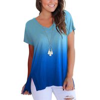 Women's Color Block Blouse Short Sleeve Casual Tee Shirts Tunic Tops Blue