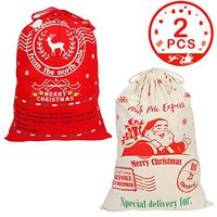 Aytai 2pcs Santa Sacks Large Santa Gift Bags with Drawstring Christmas Canvas Bag for Kids Christmas Gift Bags 19 x 27 Inch
