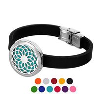 HOUSWEETY Aromatherapy Essential Oil Diffuser Necklace-Stainless Steel Locket Pendant,11 Refill Pads(Engraving)