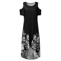 Sakoid Women's Summer Casual Plus Size Dress Girls Fashion Printed Cold Shoulder Sleeveless High Low Hem Dresses(Black,L)