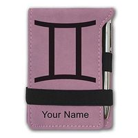 Mini Notepad, Zodiac Sign Gemini, Personalized Engraving Included (Pink)