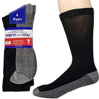 Debra Weitzner Diabetic Socks Mens Womens Non-Binding Cushion Socks Reinforced Heel Cotton 6 Pack Crew Black/Black Sole 10-13