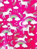 Magical Unicorns Rainbows Happy Birthday Party Celebration Hot Pink Gifting Gift Present Wrapping Paper 2.5' x 12'