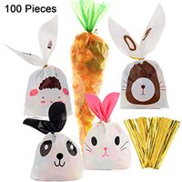 Jetec 100 Pieces Easter Cellophane Carrot-Shaped Bags and Bunny Goody Bag Candy Gift Wrap Bags with 100 Pieces Twist Ties for Party Favors Suppl (Color Set D)