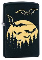 Zippo Lighter: Bats and Full Moon, Engraved - Black Matte 78054