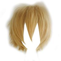 Alacos Unisex Cosplay Short Straight Hair Wig Women Men Anime Comic Con Party Dress Wigs Mix Gold Wig+ Free Wig Cap
