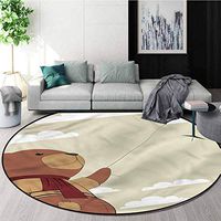 RUGSMAT Cartoon Non Slip Round Rugs,Teddy Bear Holding Balloon Design Non-Slip Fabric Round Rugs for Bedroom Round-59