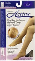Activa Ultra Sheer 9-12 mmHg Thigh High Socks with Lace Top, Black, Size A
