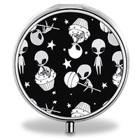 Custom Wanchang Pill Case, Sugar Aliens Round Compact 3 Metal Portable Pill Container for Daily Use
