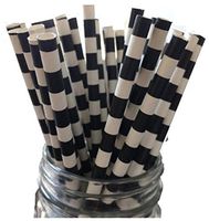Just Sip It Biodegradable Vintage Paper Drinking Straws, Black Striped, Pack of 50