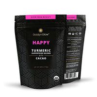 GoldynGlow HAPPY - Organic Turmeric Superfood Blend w/ CACAO to Help Bliss, Boost Mood, and Support Joint Health. Golden Milk Elixir, Healthy Hot Chocolate. Non-GMO, Vegan, Gluten-Free - 25 Servings