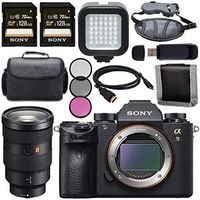 Sony ILCE9/B Alpha a9 Mirrorless Digital Camera ILCE9/B FE 24-70mm f/2.8 GM Lens SEL2470GM 128GB SDXC Card + HDMI + Carrying Case + Memory Card Wallet + Card Reader + LED Light Bundle