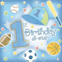 4 Each: First Birthday All Star Beverage Napkins Value (Pack of 36)