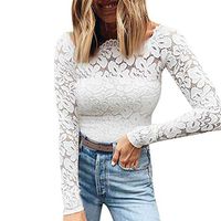 Gocheaper Autumn Women's Wear New one-word Lace Sexy Long-Sleeved T Shirts(White,XXXL)