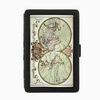 Perfection In Style Black Color Metal Cigarette Case Vintage World Maps Design 013