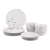 AmazonBasics 18-Piece Kitchen Dinnerware Set, Plates, Dishes, Bowls, Service for 6, Branches