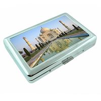 Famous Landmark The Taj Mahal India S4 Silver Cigarette Case Metal Wallet Id Holder 4" X 2.75" RFID Protection