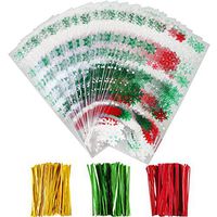 Boao 100 Pieces Christmas Cellophane Bags Snowflake Treat Bags Christmas Clear Goodies Bags with 150 Pieces Twist Ties for Christmas Party Supplies