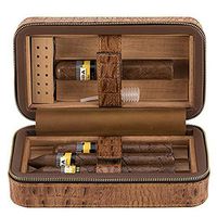 Genuine Leather 6 Cigar Travel Humidor - Ehonestbuy Spanish Cedar Wood Lined Ciger Box for Husband, Groomsmen Wedding Gift (Brown - Crocodile Grain)