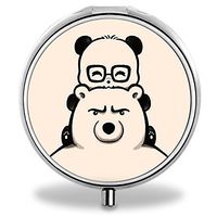 Panda Pill Case, Round Stainless Drug Organizer Container Medicine Cover for Pocket Daily&Weekly
