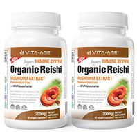 Vita-Age (2PACK) Organic Reishi Mushroom | 200mg 30% Polysaccharide | 60 Count | Vegan, Non-GMO | Help with Insomnia, Forgetfulness, Fatigue, listlessness, Poor Appetite
