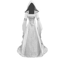 Bokeley Women Retro Medieval Dress Renaissance Lace Up Vintage Gothic Dress Floor Length Hooded Cosplay Dresses (XL, White)