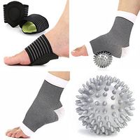 Wailea Fitness Plantar Fasciitis Pain Relief Set - Heel Gel Pad (1 Set) + Heel Compression Sleeve (1 Set) + Massage Ball for Arch [Mens - Large - White]