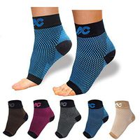 ACTINPUT Compression Foot Sleeves for Men & Women - Best Plantar Fasciitis Socks with Arch Support (Black/Blue, Large)