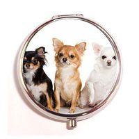 Three Chihuahua Puppies Personalized design New Silver Round Pill Box Decorative Metal Medicine Vitamin Organizer Unique Gift