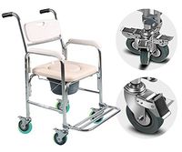 HKNC Shower Chair Commode,Folding Commode Chair Wheelchair Chair with Wheels and Brakes Aid Walking Chair
