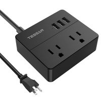 TESSAN Portable 2 Outlet Travel Mini Power Strip with 3 USB Ports Desktop Charging Station 5 Ft Extension Cord Multi Outlets Extender Plug for Cruise ship-BLACK