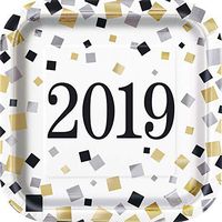 Black Gold Silver New Year Party Square Dessert Plates, 8 Ct.