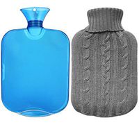 All one tech Transparent Classic Rubber Hot Water Bottle with Knit Cover - Blue