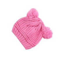 Haluoo Baby Winter Warm Knit Hat Infant Toddler Kids Crochet Hairball Beanie Cap with Faux Fur Pom Pom for Fall Winter (Pink)