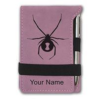 Mini Notepad, Black Widow Spider, Personalized Engraving Included (Pink)