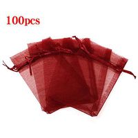 Boshen 100/200PCS Organza Gift Candy Sheer Bags Mesh Jewelry Pouches Drawstring Bulk for Wedding Party Favors Christmas 3"x4" 5"x7" (5" X 7"(100PCS), Red)
