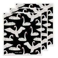 Okie Dōk Swedish Dishcloths - 100% Natural Cellulose Euro Sponge Cloths - Reusable, Compostable, and Eco-Friendly Cleaning Cloths for Kitchen - Absorbent and No Odor - Set of 3 (Swans)