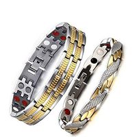 Double Strength 4 Elements Titanium Steel Magnetic Therapy Couple Bracelet for Arthritis Pain Relief Men Women