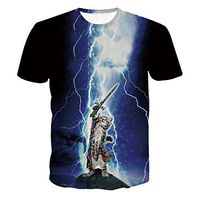 Funny Boys Blouse 3D Lightning Cat Print Short Sleeve Shirts Summer Top (2XL, Blue)